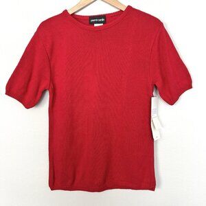 Vintage 90s Pierre Cardin Red Knit Short Sleeve Pullover Sweater Deadstock Small